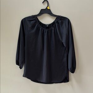 Black Blouse with 3/4 Sleeves and Ruching Detail